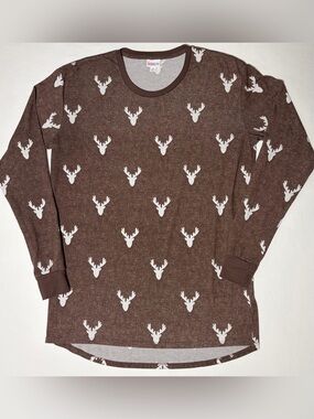 LuLaRoe Long Sleeve T Shirt Dress Deer Antler Pattern Women's Medium Brown Cute